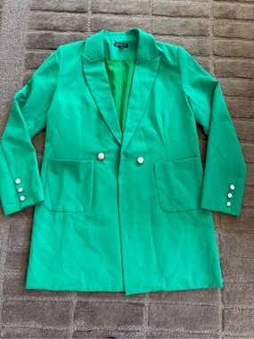 Cezele Bright Green Double-Breasted Longline Blazer